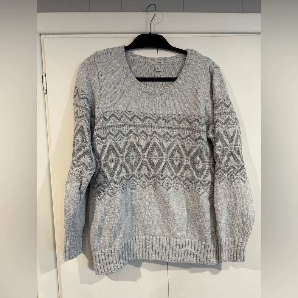 LL Bean Grey Cotton Fair Isle Sweater